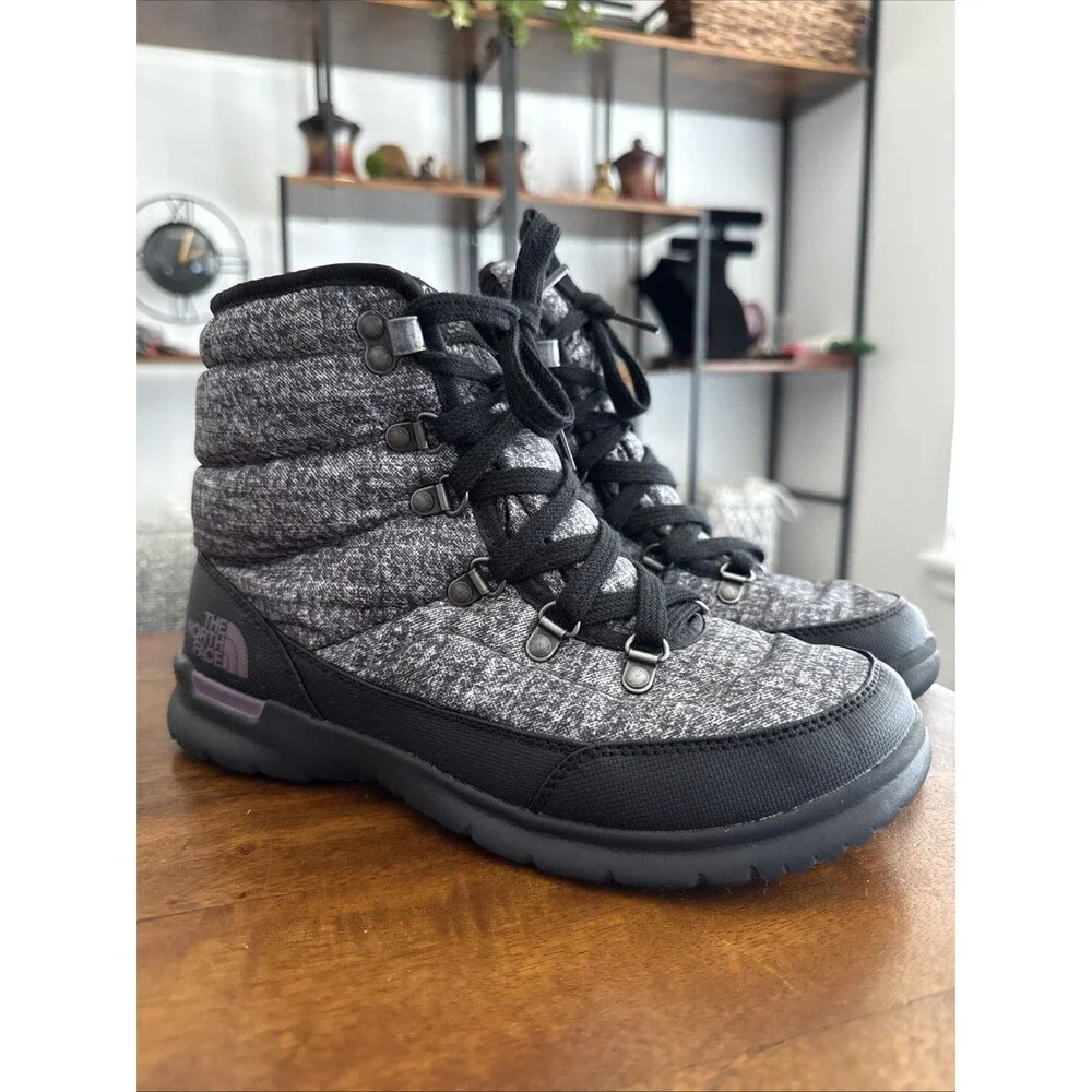 The North Face ThermoBall Lace II Women's 8 Gray Black Snow Boots Casual Outdoor